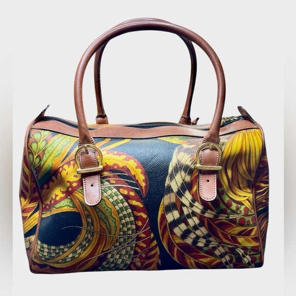 SALVATORE FERRAGAMO Seri Tropical Print Leather Boston Bag Limited - Picture 2 of 12